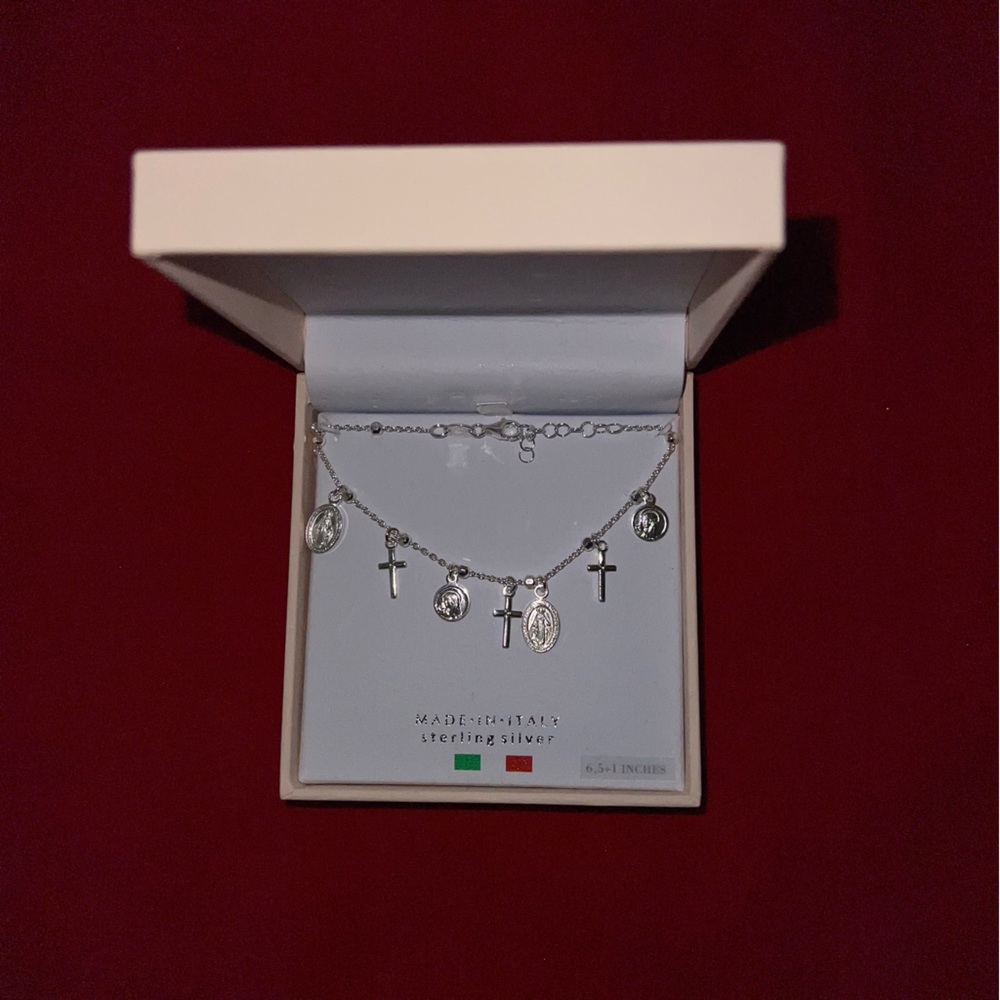 Collectables America Matte Pink Crystals & Sterling Silver Cross Bracelet